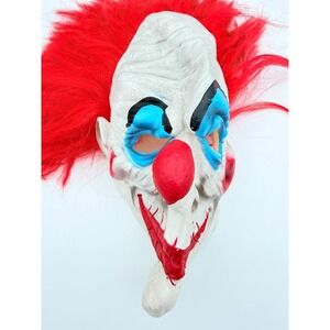 Scary Killer Clown Halloween Mask Red Hair Creepy Evil Slasher Costume Accessory